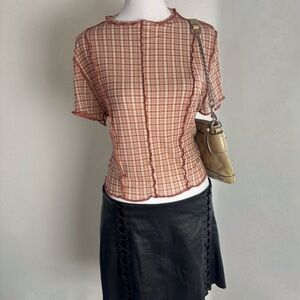 Mixed Threads Los Angeles Brown Plaid Sheer Mesh Baby Tee – XL